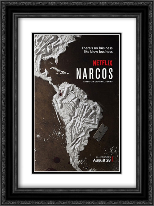 Narcos TV Series Show 18x24 Black Ornate Wood Framed Movie Poster with Double Matting