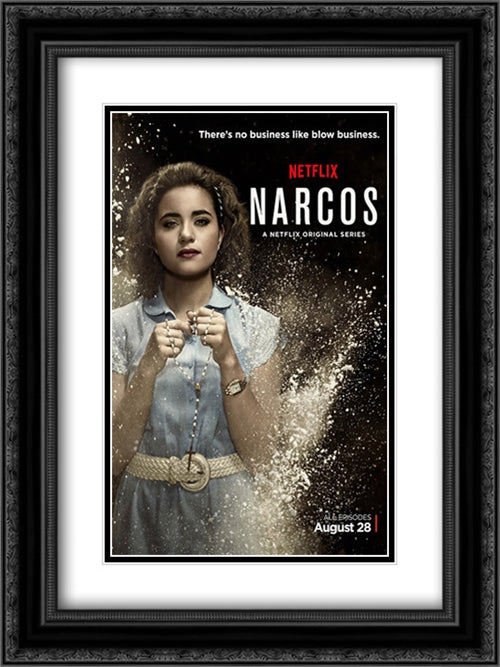 Narcos TV Series Show 18x24 Black Ornate Wood Framed Movie Poster with Double Matting