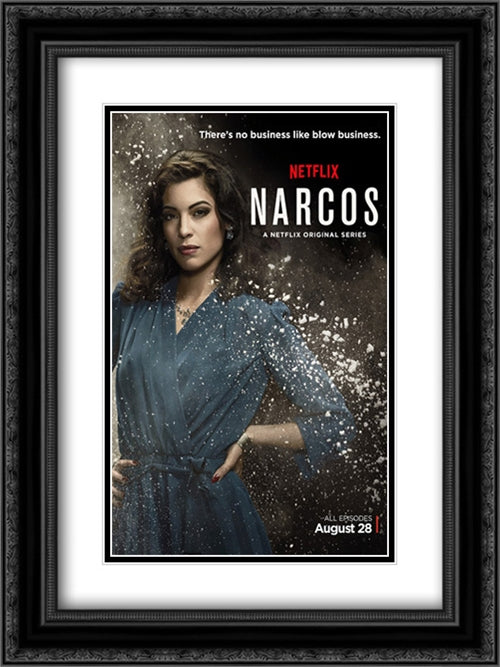 Narcos TV Series Show 18x24 Black Ornate Wood Framed Movie Poster with Double Matting
