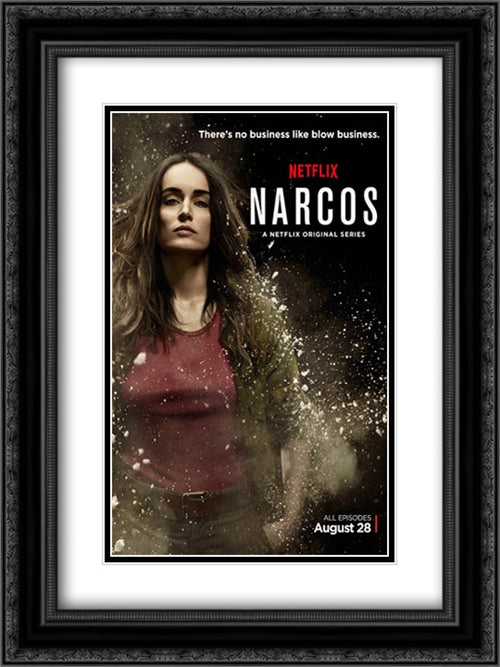 Narcos TV Series Show 18x24 Black Ornate Wood Framed Movie Poster with Double Matting