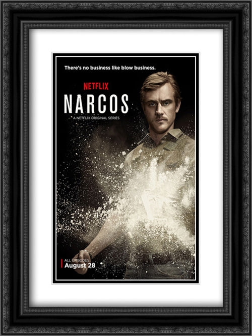 Narcos TV Series Show 18x24 Black Ornate Wood Framed Movie Poster with Double Matting