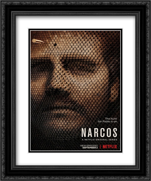 Narcos TV Series Show 20x24 Black Ornate Wood Framed Movie Poster with Double Matting