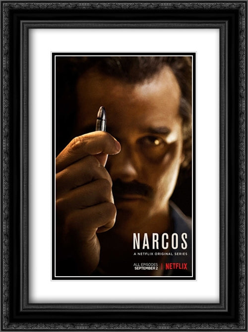 Narcos TV Series Show 18x24 Black Ornate Wood Framed Movie Poster with Double Matting
