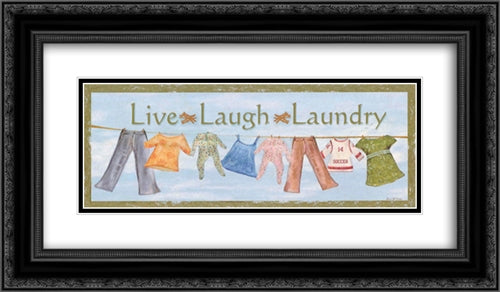 Live Laugh Laundry 10x22 Black Ornate Wood Framed Art Print Poster with Double Matting by Pullen, Grace