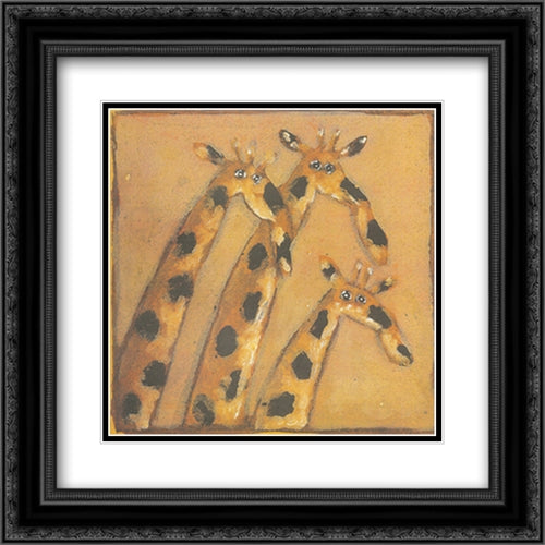 Herve Maury - Trois girafes 16x16 Black Ornate Wood Framed Art Print Poster with Double Matting by Maury, Herve