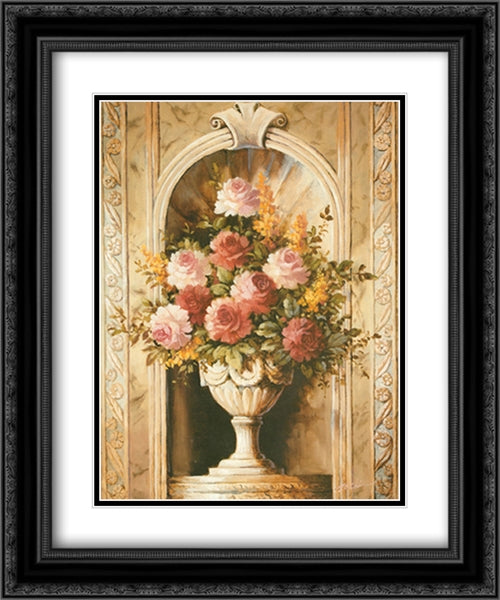 Assorted Roses In Urn 2x Matted 20x24 Black Ornate Wood Framed Art Print Poster with Double Matting by Chiu, T. C.