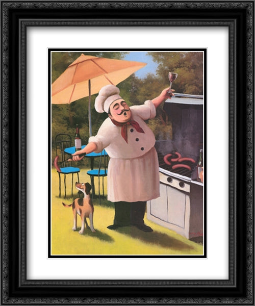 Barbecue Chef, Dog 2x Matted 20x24 Black Ornate Wood Framed Art Print Poster with Double Matting by Chiu, T. C.