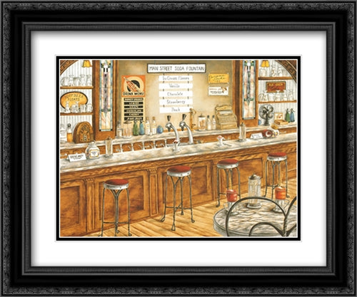 Soda Fountain 2x Matted 20x24 Black Ornate Wood Framed Art Print Poster with Double Matting by Shannon, Kay