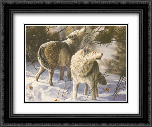 Winter Wolves 2x Matted 20x24 Black Ornate Wood Framed Art Print Poster with Double Matting by Mara, Michelle