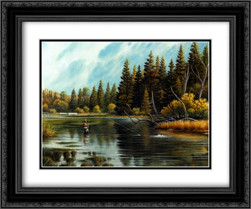 Fly Fishing 2x Matted 20x24 Black Ornate Wood Framed Art Print Poster with Double Matting by Jenkins, Ron