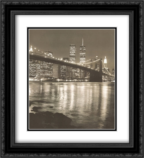 Night View Brook Brdgman Skyline 2x Matted 20x24 Black Ornate Wood Framed Art Print Poster with Double Matting by Bliss, Chris