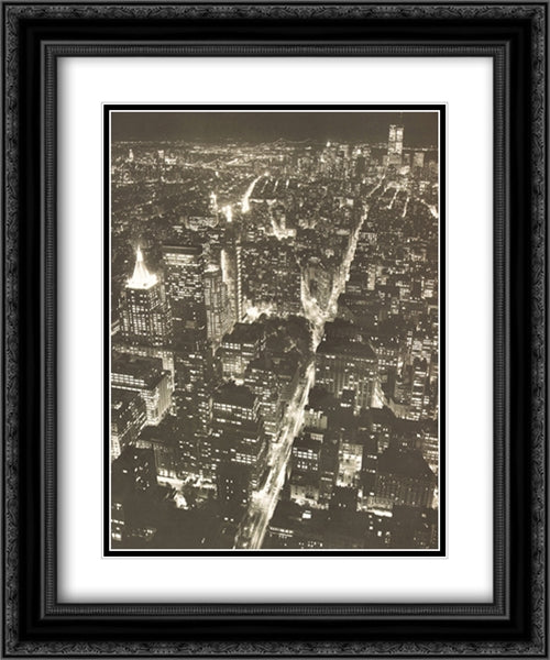 Night View Of Lower Manhattan 2x Matted 20x24 Black Ornate Wood Framed Art Print Poster with Double Matting by Bliss, Chris
