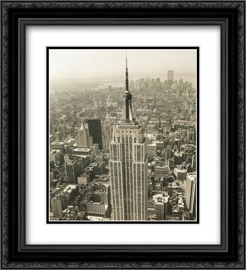 Empire State Building World Trade Center 2x Matted 20x24 Black Ornate Wood Framed Art Print Poster with Double Matting