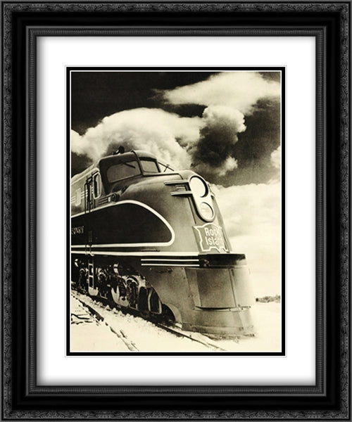 Trains 2x Matted 20x24 Black Ornate Wood Framed Art Print Poster with Double Matting