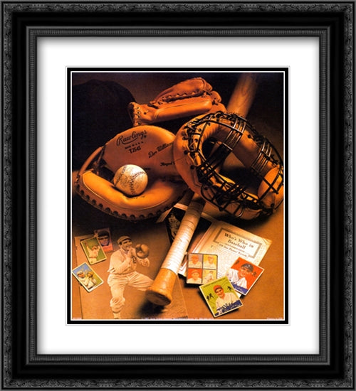 Baseball 2x Matted 20x24 Black Ornate Wood Framed Art Print Poster with Double Matting by Harrison, Michael