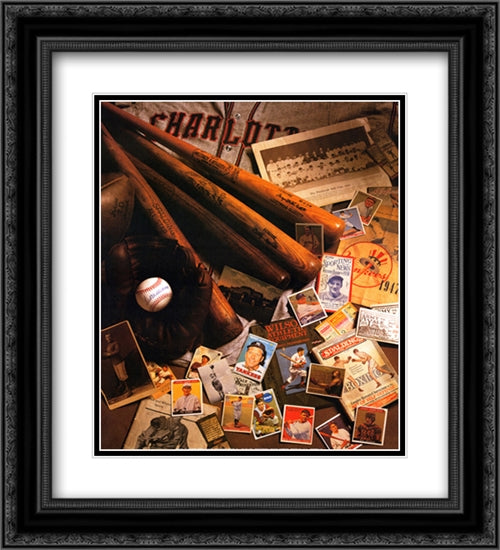 Baseball II 2x Matted 20x24 Black Ornate Wood Framed Art Print Poster with Double Matting by Harrison, Michael