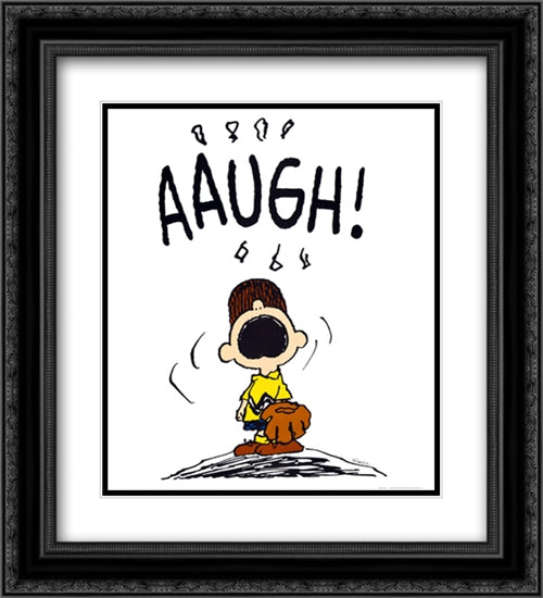 Charlie Brown Baseball Aaugh 2x Matted 20x24 Black Ornate Wood Framed Art Print Poster with Double Matting by Peanuts