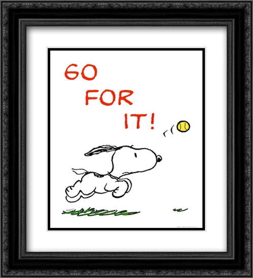 Go For It 2x Matted 20x24 Black Ornate Wood Framed Art Print Poster with Double Matting by Peanuts