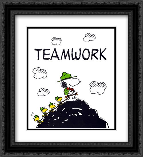 Teamwork 2x Matted 20x24 Black Ornate Wood Framed Art Print Poster with Double Matting by Peanuts