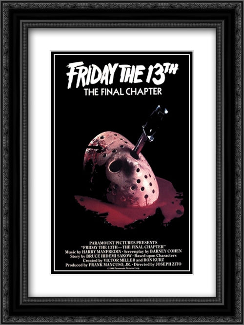 Friday the 13th (Final Chapter) 18x24 Black Ornate Wood Framed Movie Poster with Double Matting