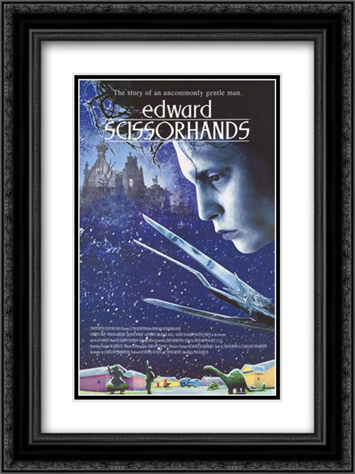 Edward Scissorhands (Movie Sheet) 18x24 Black Ornate Wood Framed Movie Poster with Double Matting