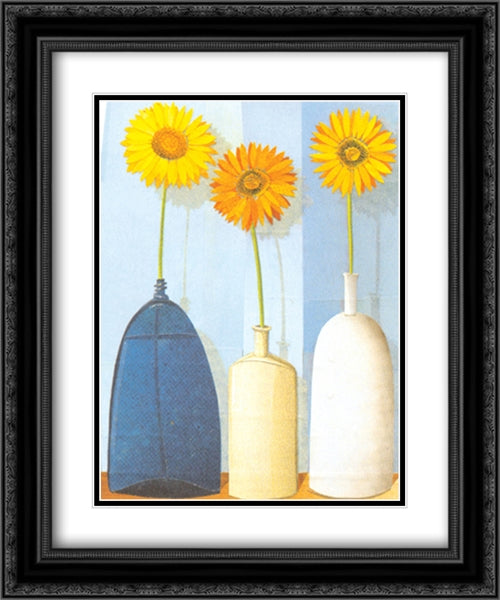 Three Gerberas 16x20 Black Ornate Wood Framed Art Print Poster with Double Matting by Hill, Marian