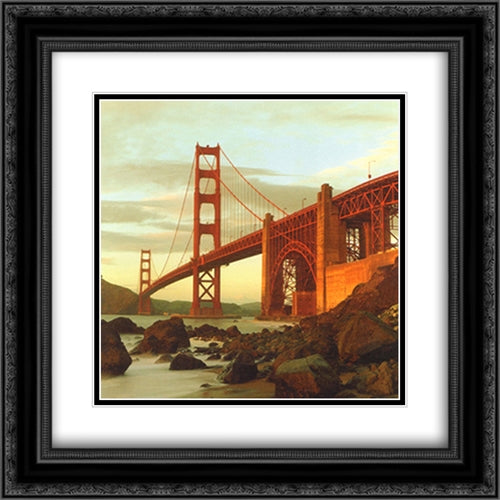 Golden Gate Bridge, San Francisco 2x Matted 20x20 Black Ornate Wood Framed Art Print Poster with Double Matting