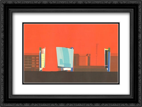Office Building, Berlin, 1986 2x Matted 24x20 Black Ornate Wood Framed Art Print Poster with Double Matting by Zaha, Hadid