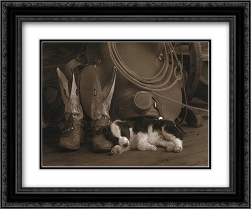 Cowboy Puppy 21x17 Black Ornate Wood Framed Art Print Poster with Double Matting by Dawson, Robert