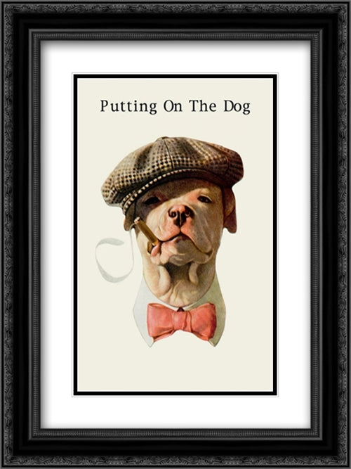 Dog in Hat and Bow Tie Smoking a Cigar 16x22 Black Ornate Wood Framed Art Print Poster with Double Matting