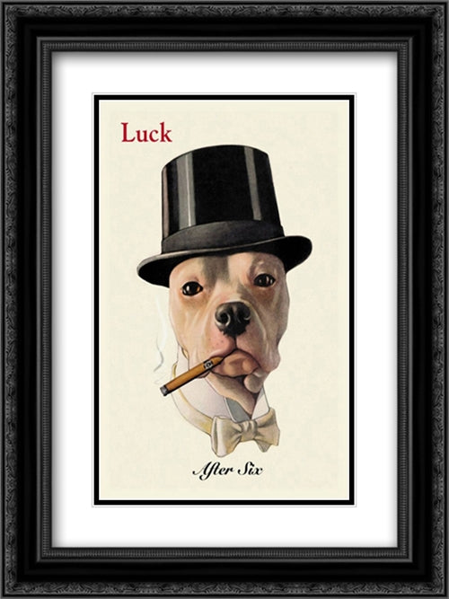 Dog in Top Hat Smoking a Cigar 16x22 Black Ornate Wood Framed Art Print Poster with Double Matting