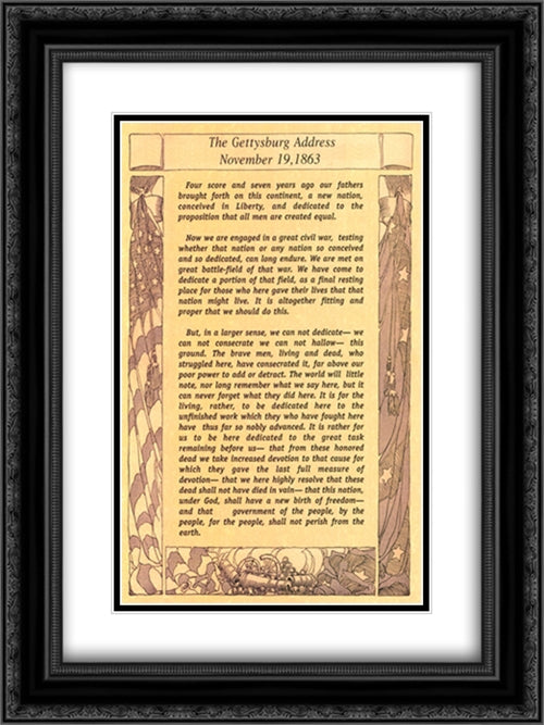 Gettysburg Address 16x22 Black Ornate Wood Framed Art Print Poster with Double Matting by American History