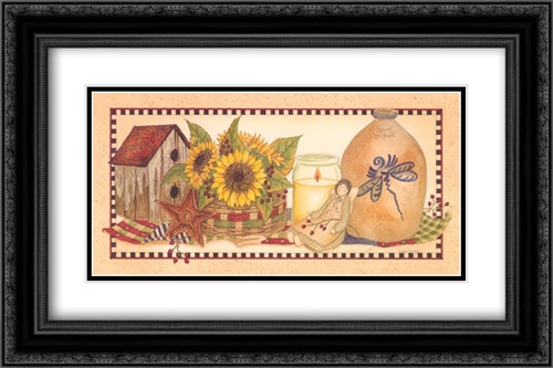 Sunflowers Aglow 2x Matted 24x14 Black Ornate Wood Framed Art Print Poster with Double Matting by Spivey, Linda