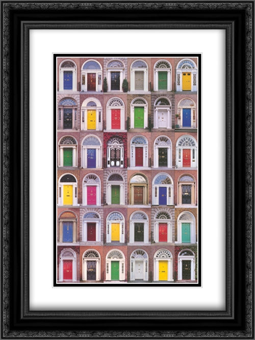 Doors of Dublin 2x Matted 16x24 Black Ornate Wood Framed Art Print Poster with Double Matting