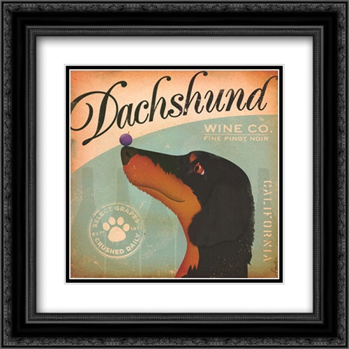Dachshund Wine 16x16 Black Ornate Wood Framed Art Print Poster with Double Matting by Fowler, Stephen