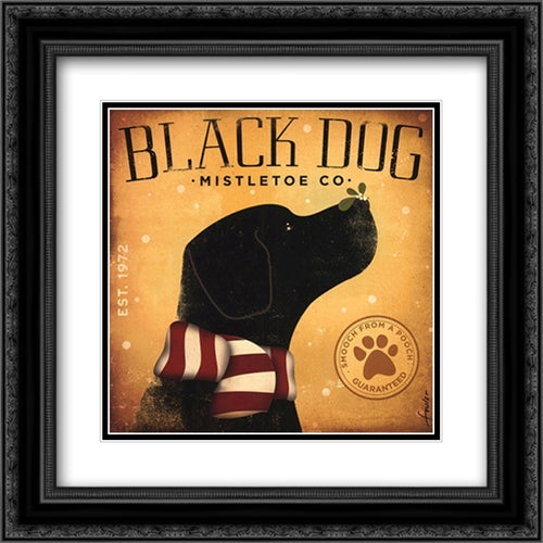 Black Dog Mistletoe 16x16 Black Ornate Wood Framed Art Print Poster with Double Matting by Fowler, Stephen