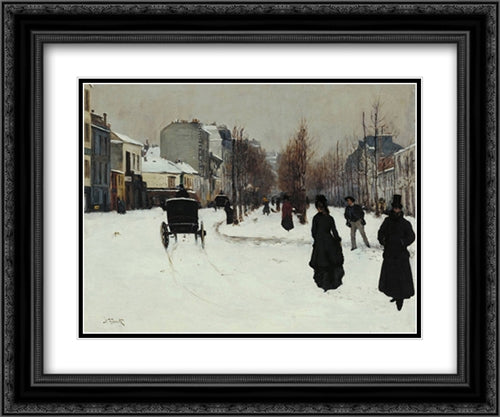 Boulevard de Clichy Under Snow 2x Matted 24x20 Black Ornate Wood Framed Art Print Poster with Double Matting by Goeneutte, Norbert