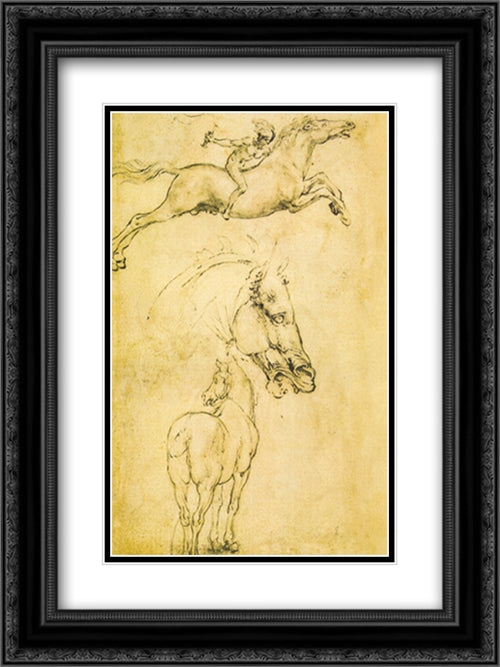 Sketch of a Horse 2x Matted 20x24 Black Ornate Wood Framed Art Print Poster with Double Matting by da Vinci, Leonardo