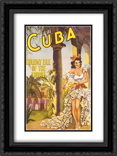 Cuba Holiday Isle of the Tropics 2x Matted 20x24 Black Ornate Wood Framed Art Print Poster with Double Matting