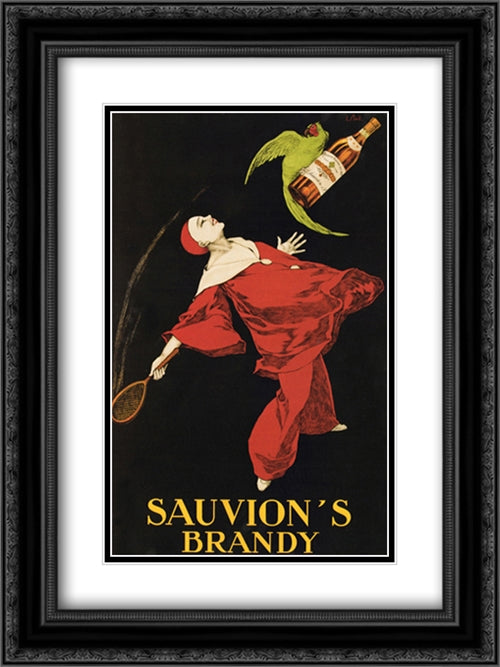 Sauvion's Brandy 2x Matted 20x24 Black Ornate Wood Framed Art Print Poster with Double Matting by Cappiello, Leonetto