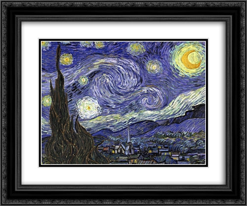 Starry Night 2x Matted 20x24 Black Ornate Wood Framed Art Print Poster with Double Matting by Van Gogh, Vincent