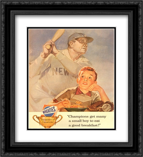 Wheaties - Boy Eating Cereal 2x Matted 20x24 Black Ornate Wood Framed Art Print Poster with Double Matting