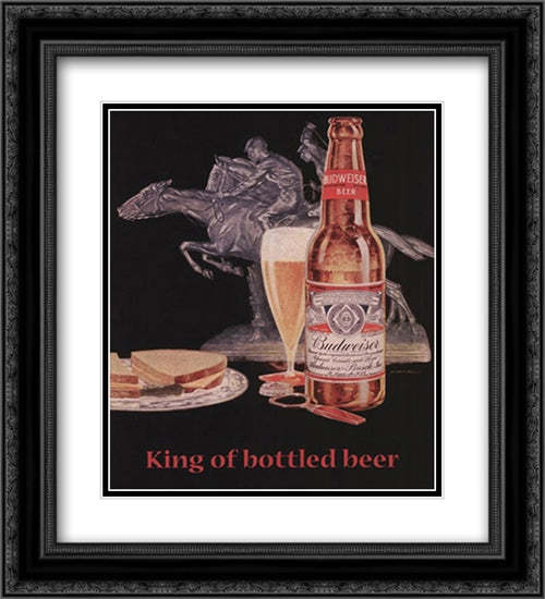 Budweiser Beer 2x Matted 20x24 Black Ornate Wood Framed Art Print Poster with Double Matting