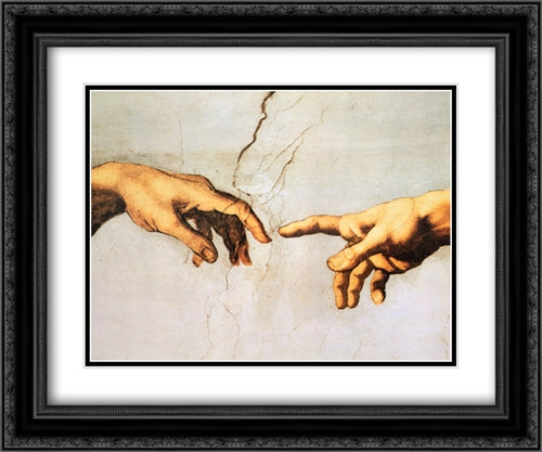 Creation of Adam (Hands) 2x Matted 20x24 Black Ornate Wood Framed Art Print Poster with Double Matting by Michelangelo