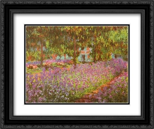 Jardin De Giverny 2x Matted 20x24 Black Ornate Wood Framed Art Print Poster with Double Matting by Monet, Claude