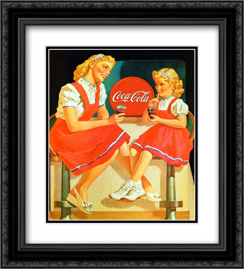 Coca-Cola Young Girls 2x Matted 20x24 Black Ornate Wood Framed Art Print Poster with Double Matting