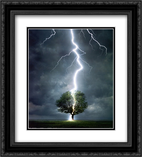 Lightning 2x Matted 20x24 Black Ornate Wood Framed Art Print Poster with Double Matting by Davey