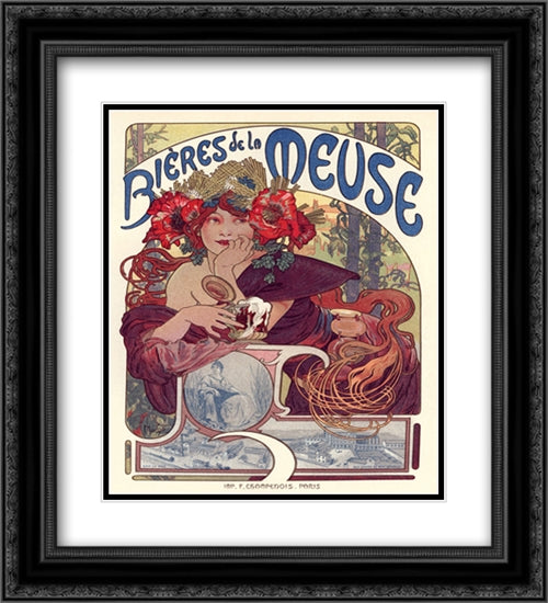 Bieres De La Meuse 2x Matted 20x24 Black Ornate Wood Framed Art Print Poster with Double Matting by Mucha, Alphonse