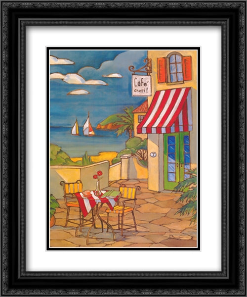 Cafe Cheri 2x Matted 20x24 Black Ornate Wood Framed Art Print Poster with Double Matting by Brent, Paul