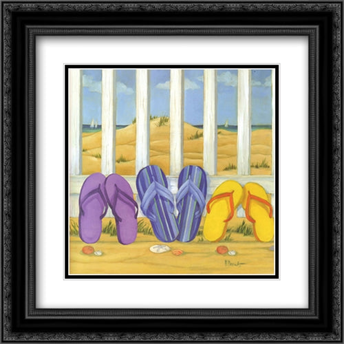 Flip Flop Beach II 16x16 Black Ornate Wood Framed Art Print Poster with Double Matting by Brent, Paul